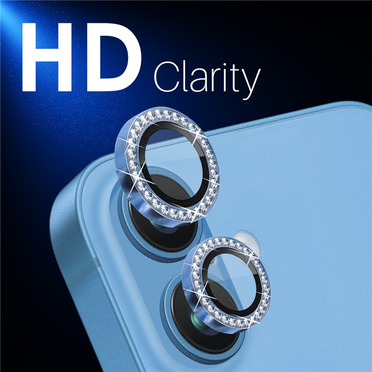 NORTHJO For iPhone 16 / 16 Plus Lens Protector Rhinestone Ring Tempered Glass Lens Film - Blue