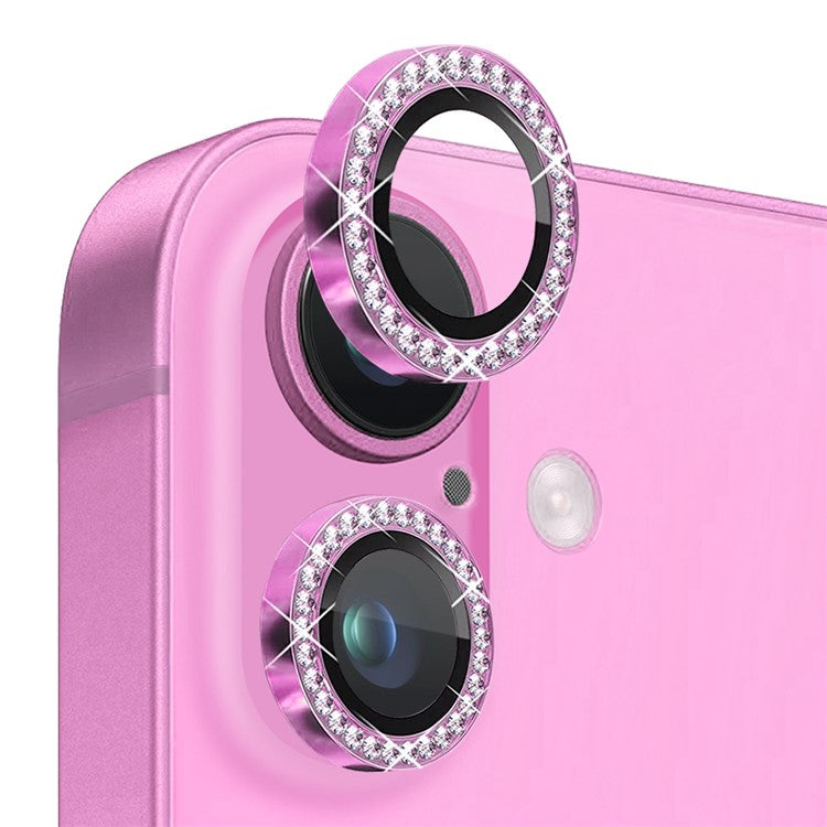 NORTHJO For iPhone 16 / 16 Plus Lens Protector Rhinestone Ring Tempered Glass Lens Film - Rose