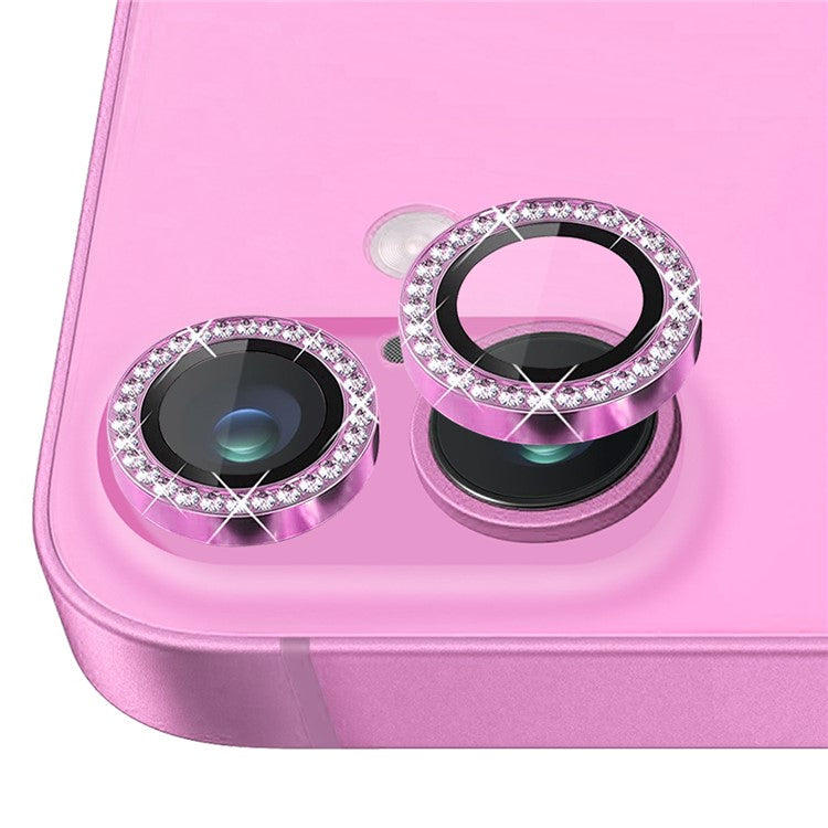 NORTHJO For iPhone 16 / 16 Plus Lens Protector Rhinestone Ring Tempered Glass Lens Film - Rose