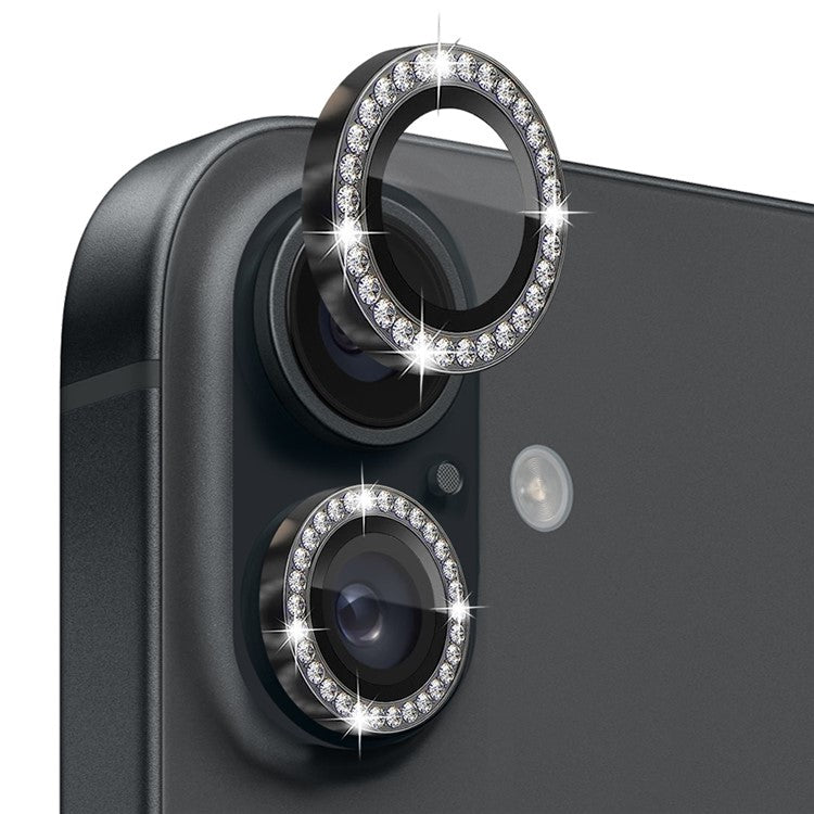 NORTHJO For iPhone 16 / 16 Plus Lens Protector Rhinestone Ring Tempered Glass Lens Film - Graphite