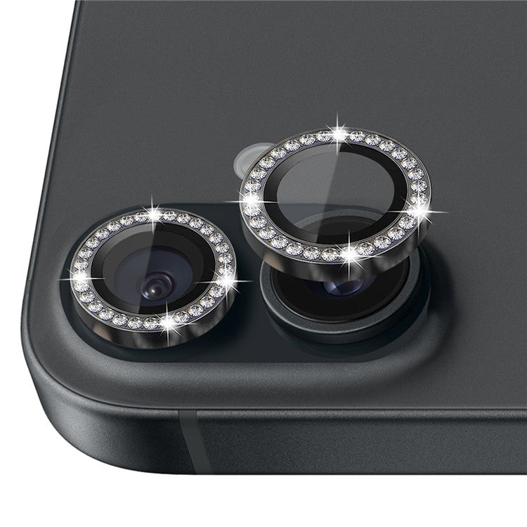 NORTHJO For iPhone 16 / 16 Plus Lens Protector Rhinestone Ring Tempered Glass Lens Film - Graphite