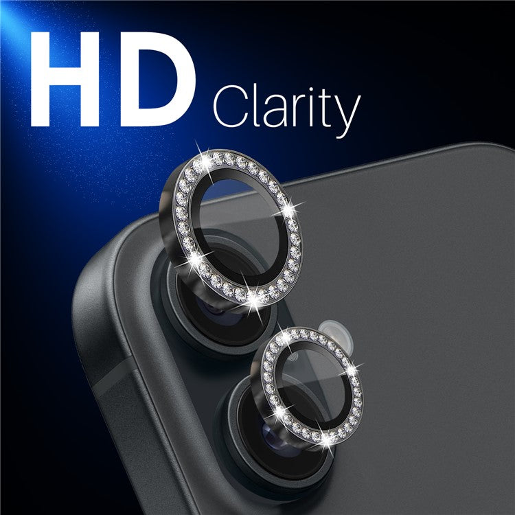 NORTHJO For iPhone 16 / 16 Plus Lens Protector Rhinestone Ring Tempered Glass Lens Film - Graphite