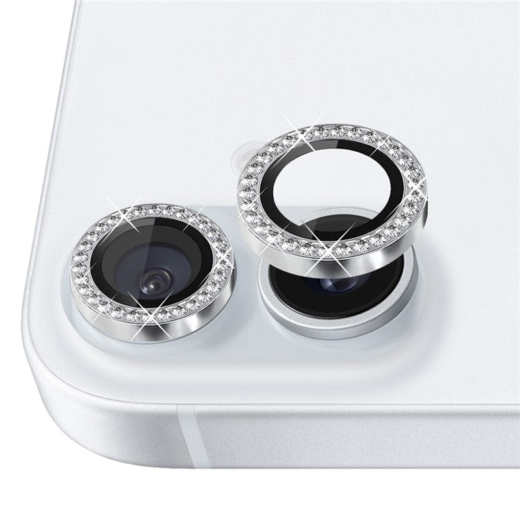 NORTHJO For iPhone 16 / 16 Plus Lens Protector Rhinestone Ring Tempered Glass Lens Film - Silver