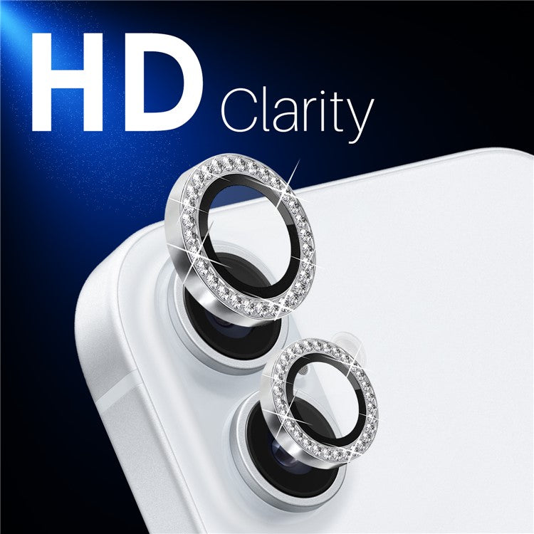 NORTHJO For iPhone 16 / 16 Plus Lens Protector Rhinestone Ring Tempered Glass Lens Film - Silver