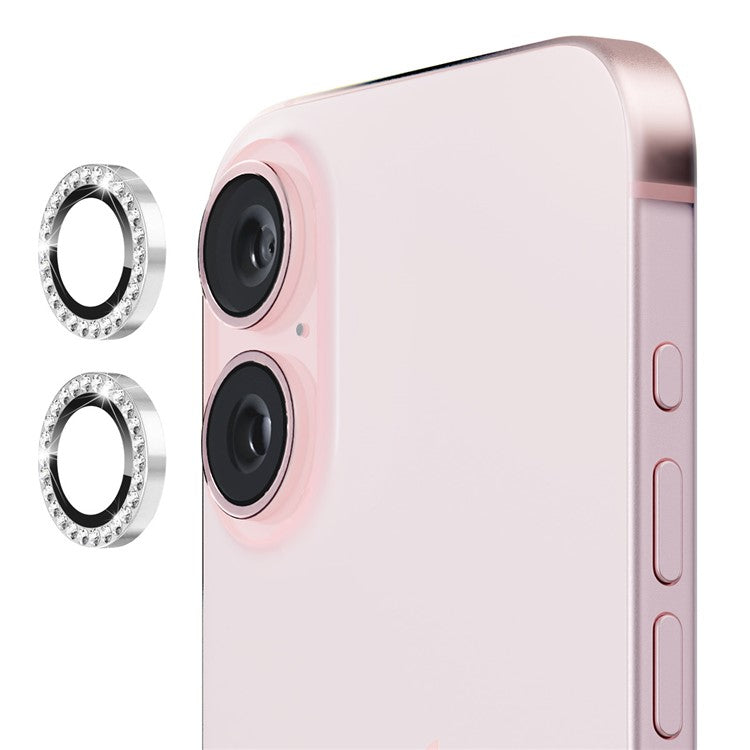 ENKAY HAT PRINCE 1 Set For iPhone 16 / 16 Plus Camera Lens Protector Tempered Glass+Aluminum Alloy Lens Film - Silver