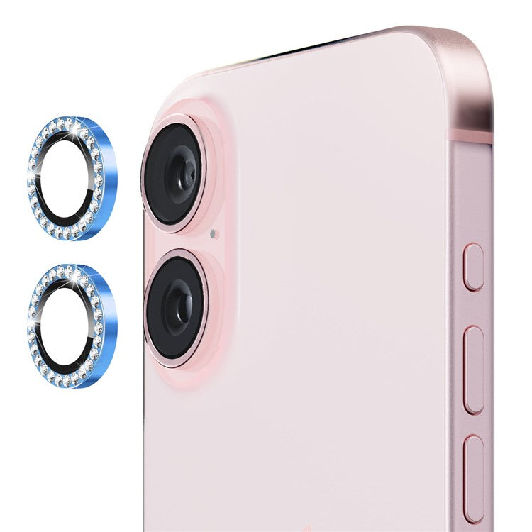 ENKAY HAT PRINCE 1 Set For iPhone 16 / 16 Plus Camera Lens Protector Tempered Glass+Aluminum Alloy Lens Film - Sky Blue