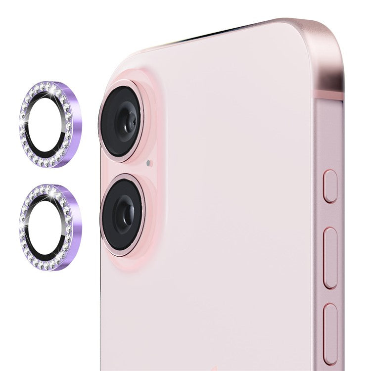 ENKAY HAT PRINCE 1 Set For iPhone 16 / 16 Plus Camera Lens Protector Tempered Glass+Aluminum Alloy Lens Film - Light Purple