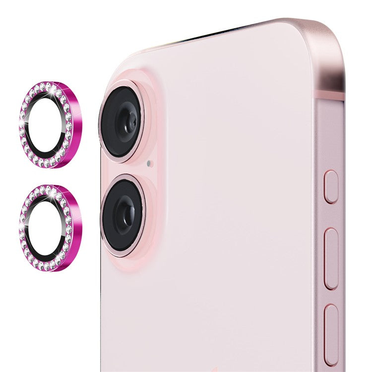 ENKAY HAT PRINCE 1 Set For iPhone 16 / 16 Plus Camera Lens Protector Tempered Glass+Aluminum Alloy Lens Film - Rose