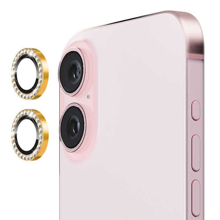 ENKAY HAT PRINCE 1 Set For iPhone 16 / 16 Plus Camera Lens Protector Tempered Glass+Aluminum Alloy Lens Film - Gold