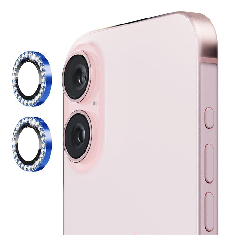 ENKAY HAT PRINCE 1 Set For iPhone 16 / 16 Plus Camera Lens Protector Tempered Glass+Aluminum Alloy Lens Film - Navy Blue