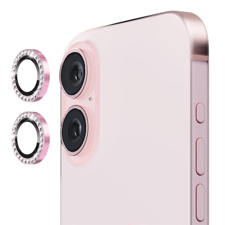 ENKAY HAT PRINCE 1 Set For iPhone 16 / 16 Plus Camera Lens Protector Tempered Glass+Aluminum Alloy Lens Film - Pink