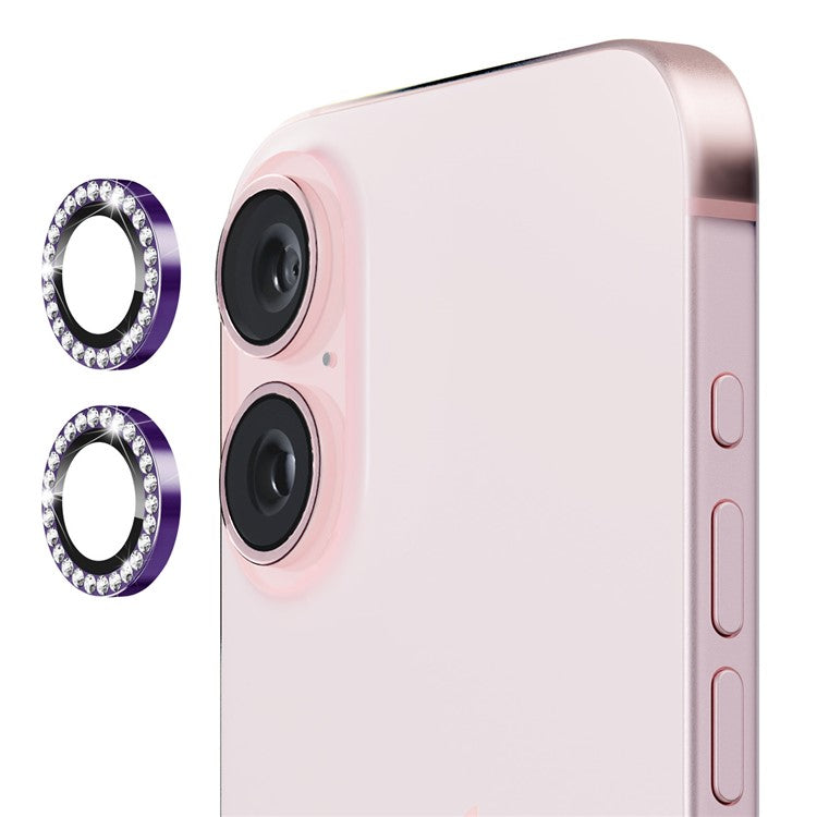 ENKAY HAT PRINCE 1 Set For iPhone 16 / 16 Plus Camera Lens Protector Tempered Glass+Aluminum Alloy Lens Film - Dark Purple