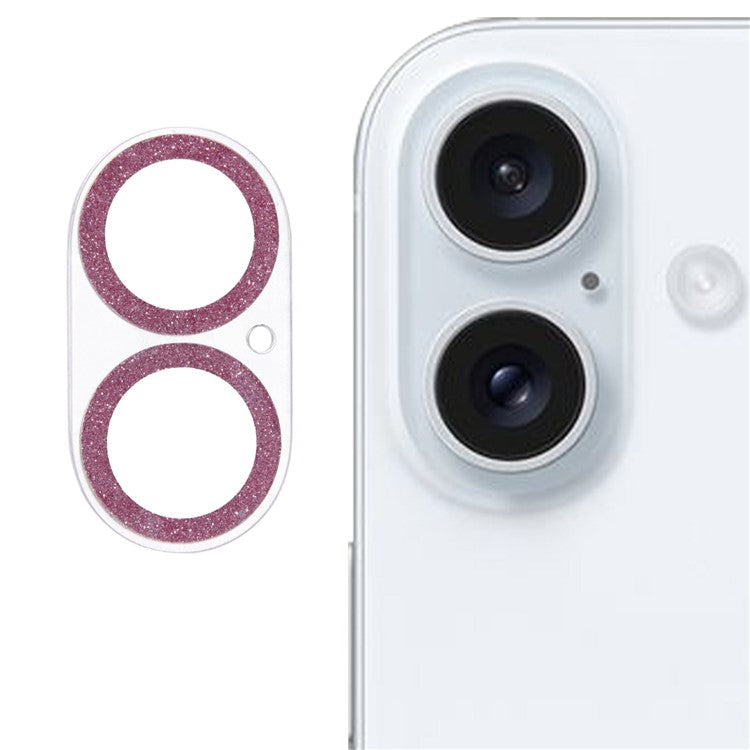 For iPhone 16 / 16 Plus Camera Lens Protector Glitter Tempered Glass Lens Film - Pink