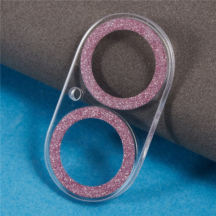 For iPhone 16 / 16 Plus Camera Lens Protector Glitter Tempered Glass Lens Film - Pink