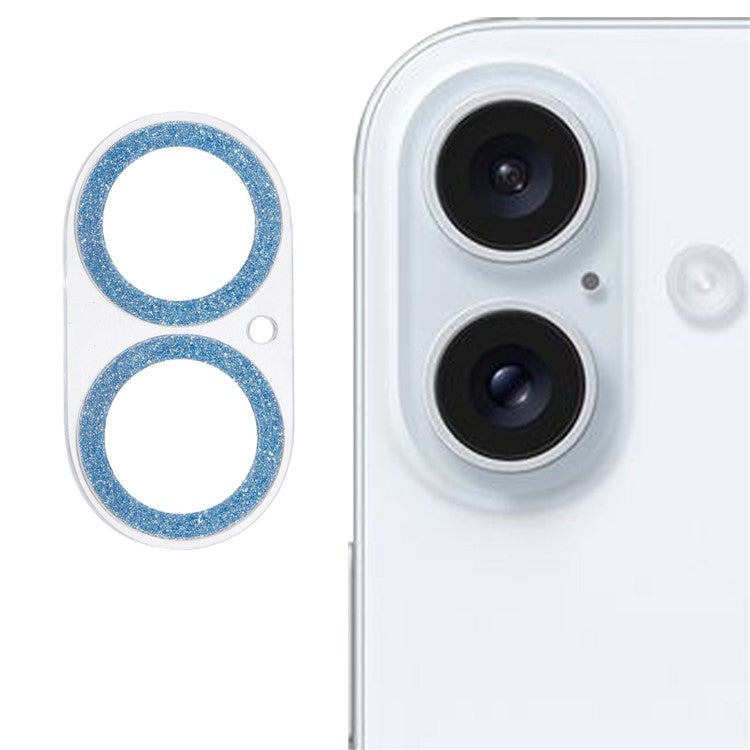 For iPhone 16 / 16 Plus Camera Lens Protector Glitter Tempered Glass Lens Film - Blue