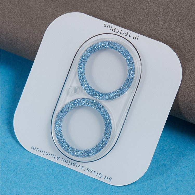 For iPhone 16 / 16 Plus Camera Lens Protector Glitter Tempered Glass Lens Film - Blue