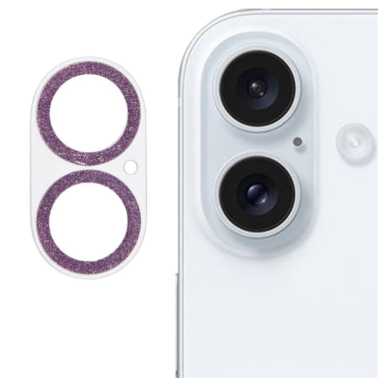 For iPhone 16 / 16 Plus Camera Lens Protector Glitter Tempered Glass Lens Film - Purple