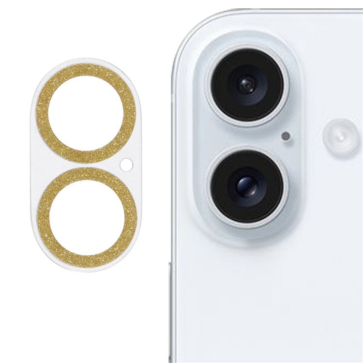 For iPhone 16 / 16 Plus Camera Lens Protector Glitter Tempered Glass Lens Film - Gold