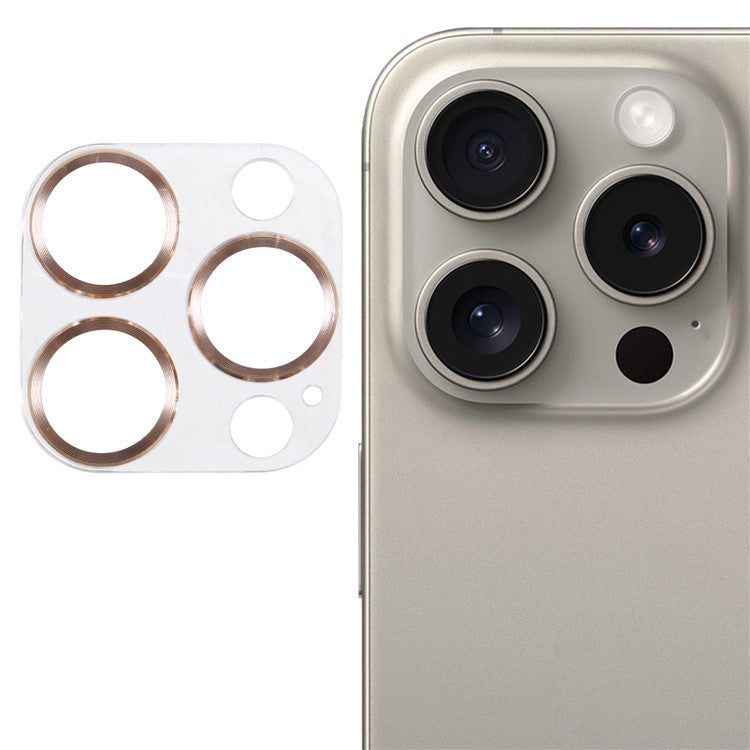 For iPhone 16 Pro / 16 Pro Max Camera Lens Protector CD Veins Integrated Tempered Glass Lens Film - Gold