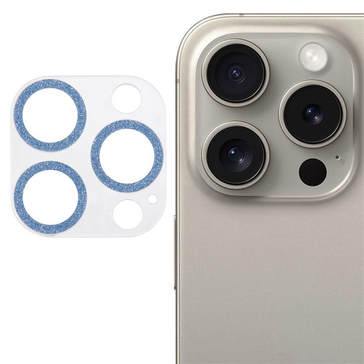 For iPhone 16 Pro / 16 Pro Max Camera Lens Protector Glitter Tempered Glass Lens Film - Blue