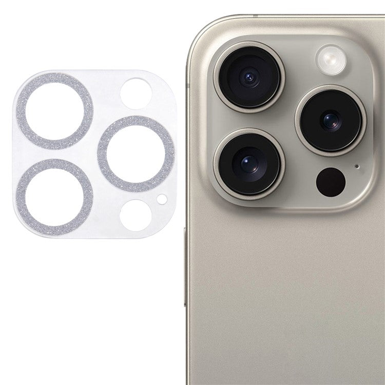 For iPhone 16 Pro / 16 Pro Max Camera Lens Protector Glitter Tempered Glass Lens Film - Silver