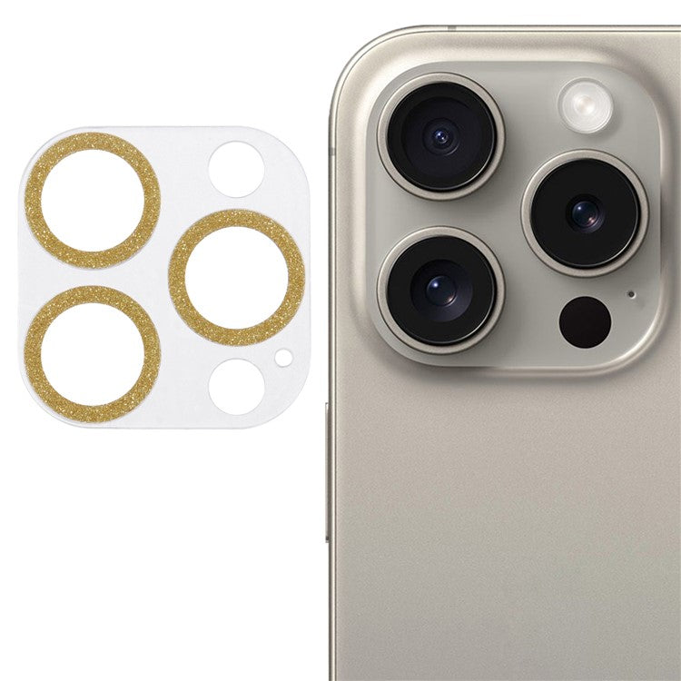 For iPhone 16 Pro / 16 Pro Max Camera Lens Protector Glitter Tempered Glass Lens Film - Gold