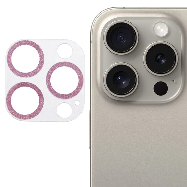 For iPhone 16 Pro / 16 Pro Max Camera Lens Protector Glitter Tempered Glass Lens Film - Pink