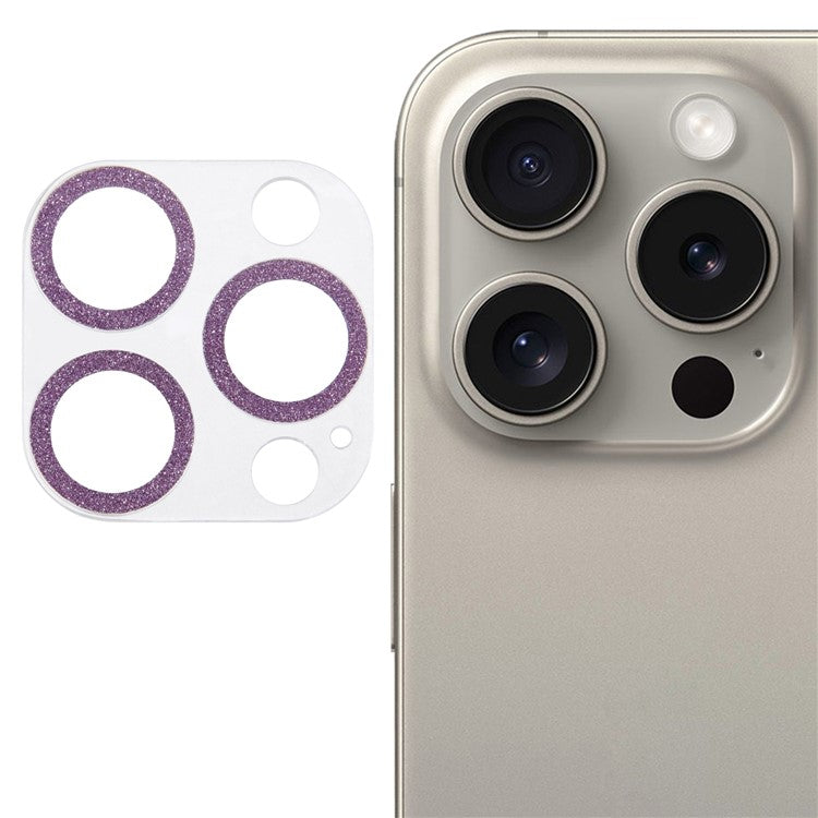 For iPhone 16 Pro / 16 Pro Max Camera Lens Protector Glitter Tempered Glass Lens Film - Purple