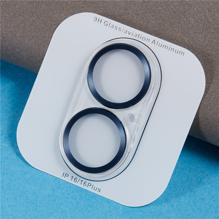 For iPhone 16 / 16 Plus Camera Lens Protector CD Veins Integrated Tempered Glass Lens Film - Blue