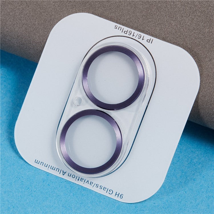 For iPhone 16 / 16 Plus Camera Lens Protector CD Veins Integrated Tempered Glass Lens Film - Purple