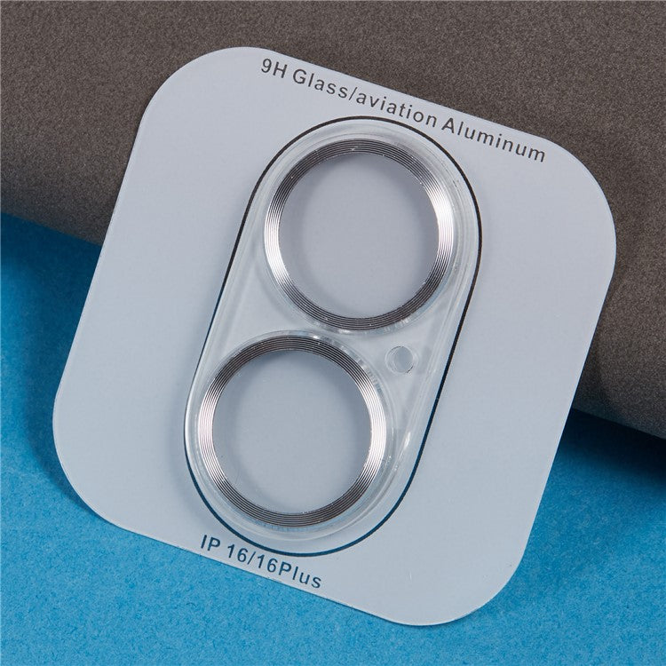 For iPhone 16 / 16 Plus Camera Lens Protector CD Veins Integrated Tempered Glass Lens Film - Silver