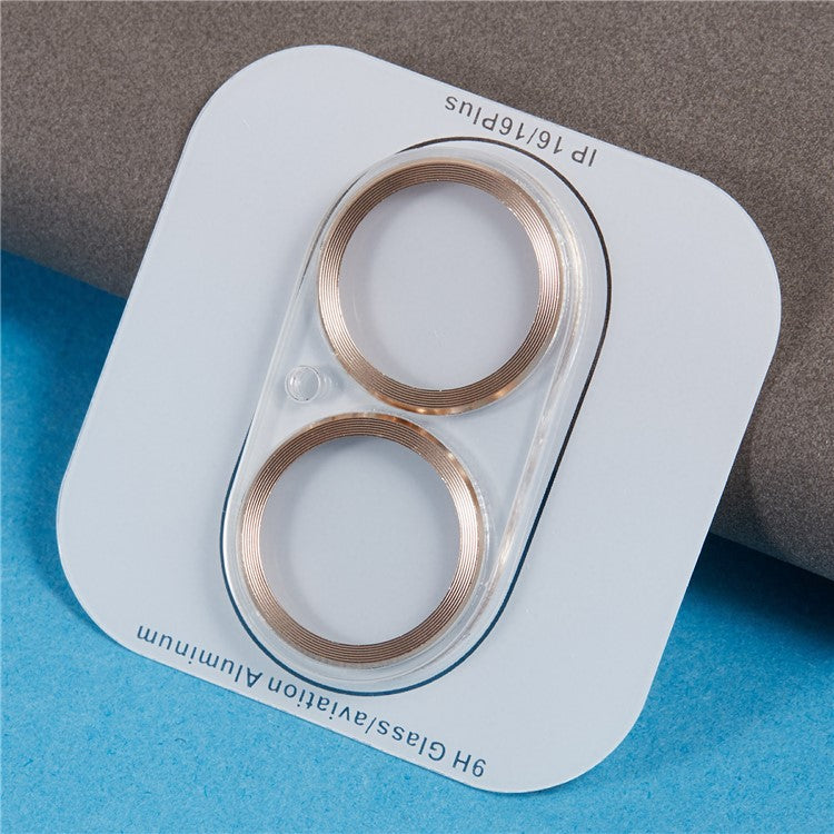 For iPhone 16 / 16 Plus Camera Lens Protector CD Veins Integrated Tempered Glass Lens Film - Gold