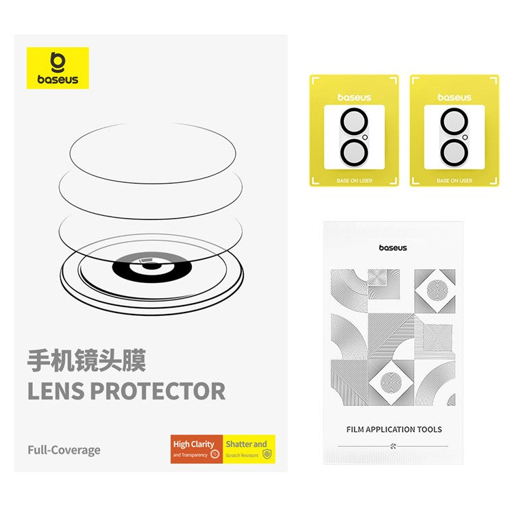 BASEUS 2Pcs For iPhone 16 Plus / 16 Camera Lens Protector Anti-Scratch HD Clear Tempered Glass Lens Film