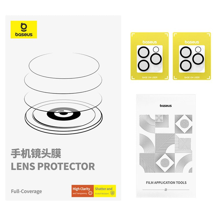 BASEUS 2Pcs For iPhone 16 Pro Max / 16 Pro Camera Lens Protector Anti-Scratch HD Clear Tempered Glass Lens Film