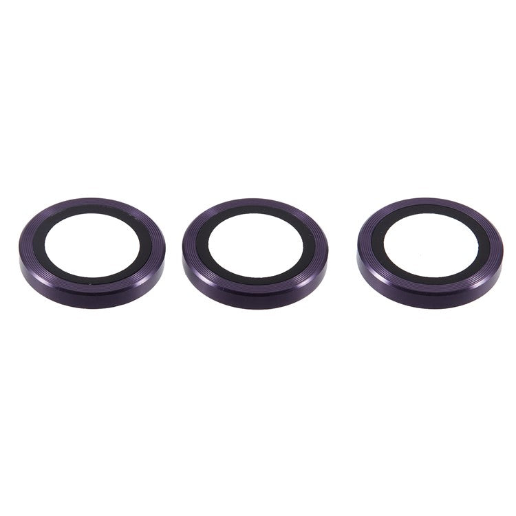 For iPhone 16 Pro / 16 Pro Max Camera Lens Protector CD Veins Metal Ring Tempered Glass Film - Purple