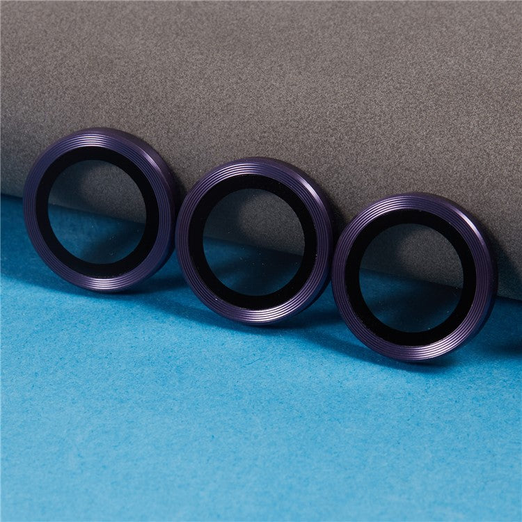 For iPhone 16 Pro / 16 Pro Max Camera Lens Protector CD Veins Metal Ring Tempered Glass Film - Purple