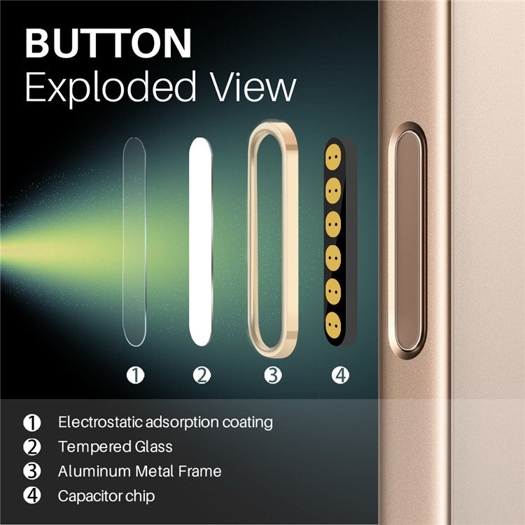 NORTHJO For iPhone 16 / 16 Plus / 16 Pro / 16 Pro Max Camera Control Button Cover Protector Metal Frame with Capacitor Chip - White+Gold