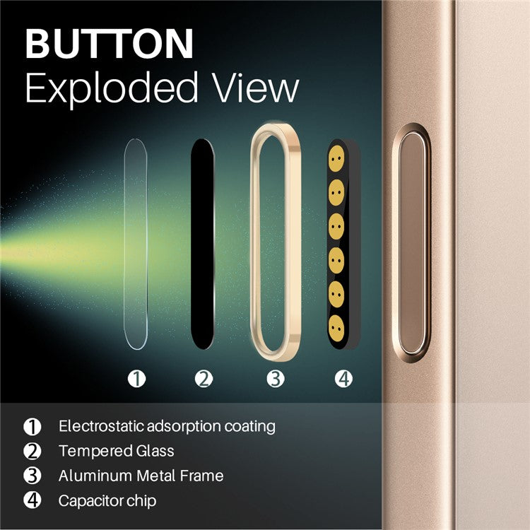 NORTHJO For iPhone 16 / 16 Plus / 16 Pro / 16 Pro Max Camera Control Button Cover Protector Metal Frame with Capacitor Chip - Black+Gold