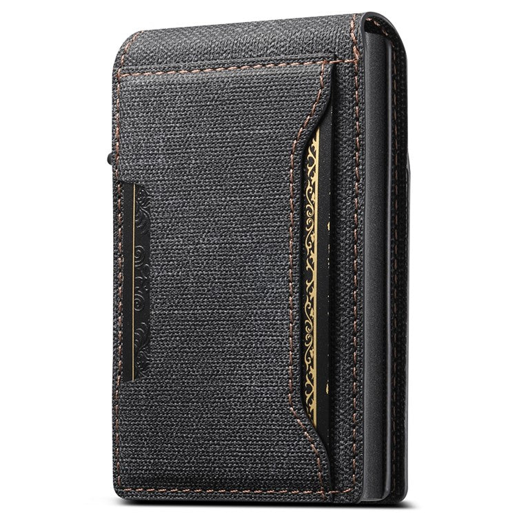 SUTENI Denim Texture PU Leather Card Case Auto Pop Up Card Holder - Black