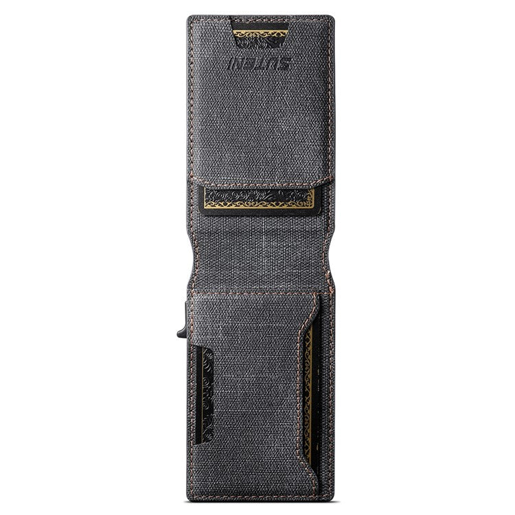 SUTENI Denim Texture PU Leather Card Case Auto Pop Up Card Holder - Black