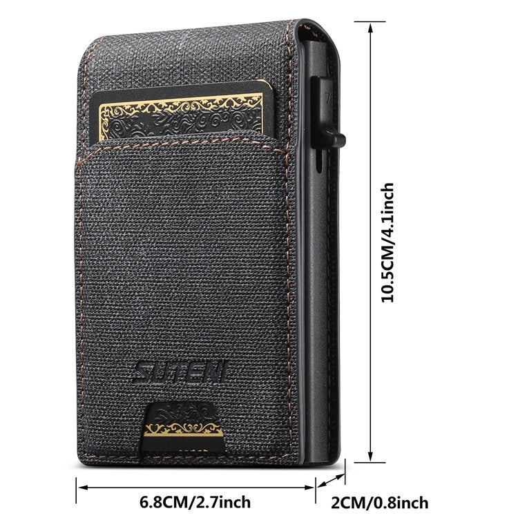 SUTENI Denim Texture PU Leather Card Case Auto Pop Up Card Holder - Black