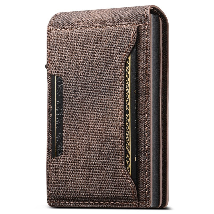 SUTENI Denim Texture PU Leather Card Case Auto Pop Up Card Holder - Brown