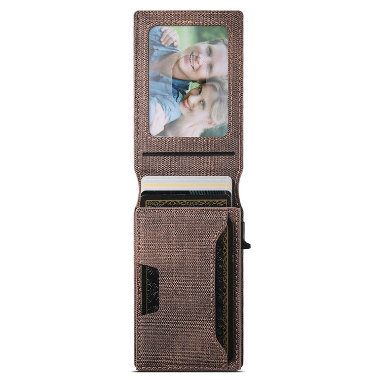 SUTENI Denim Texture PU Leather Card Case Auto Pop Up Card Holder - Brown