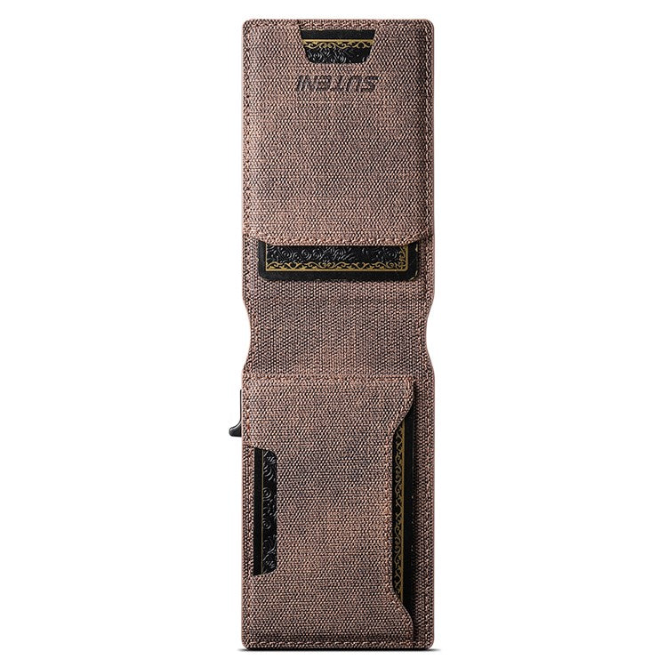 SUTENI Denim Texture PU Leather Card Case Auto Pop Up Card Holder - Brown