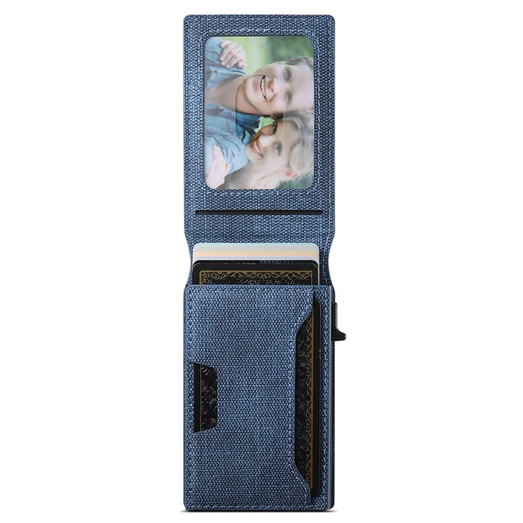 SUTENI Denim Texture PU Leather Card Case Auto Pop Up Card Holder - Blue