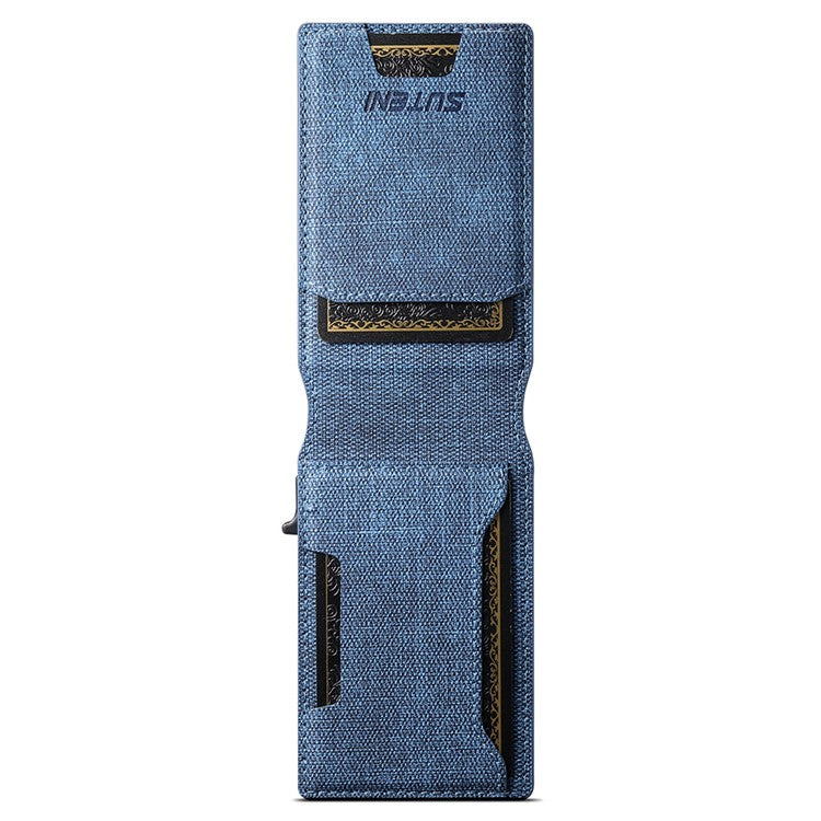 SUTENI Denim Texture PU Leather Card Case Auto Pop Up Card Holder - Blue