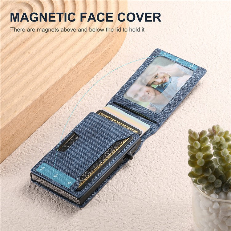 SUTENI Denim Texture PU Leather Card Case Auto Pop Up Card Holder - Blue