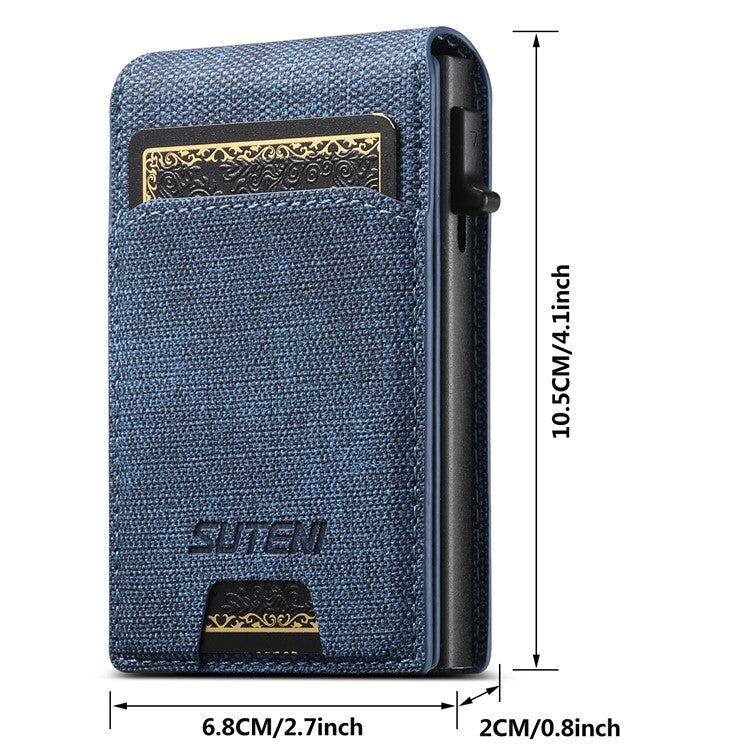 SUTENI Denim Texture PU Leather Card Case Auto Pop Up Card Holder - Blue