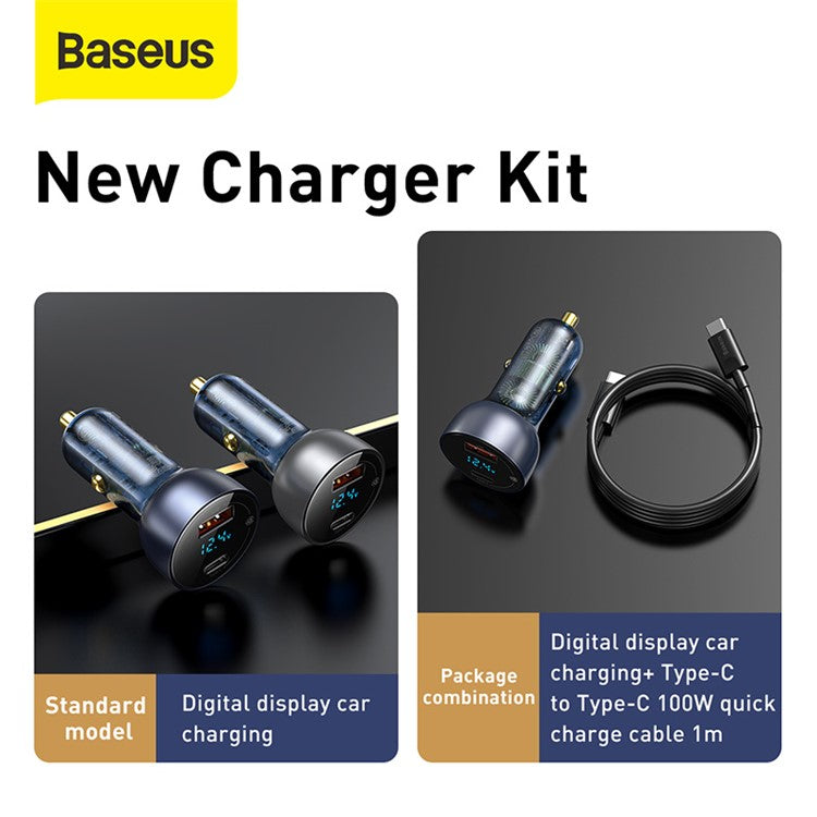 BASEUS Particular Digital Display QC+PPS Dual Quick Charger Car Charger 65W - Dark Grey