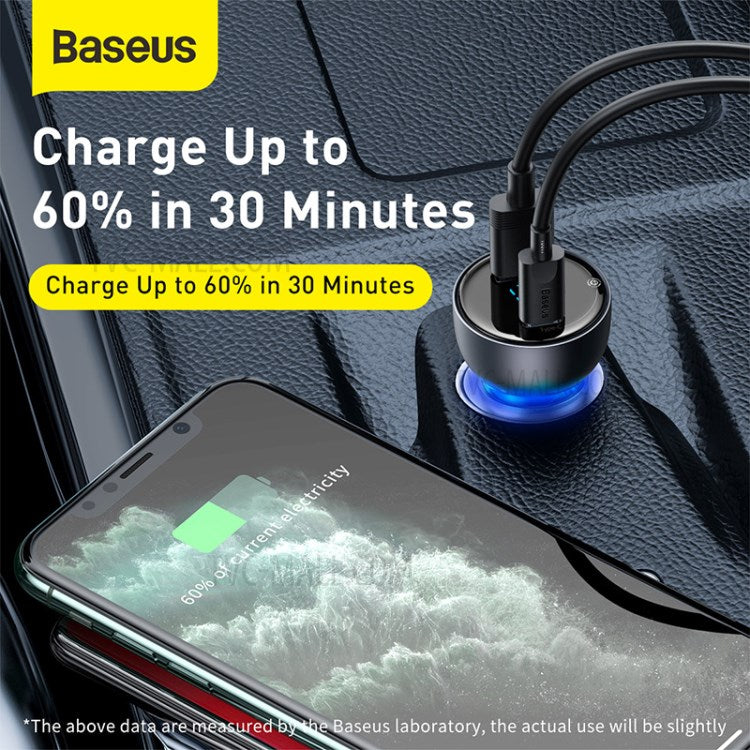 BASEUS Particular Digital Display QC+PPS Dual Quick Charger Car Charger 65W - Blue